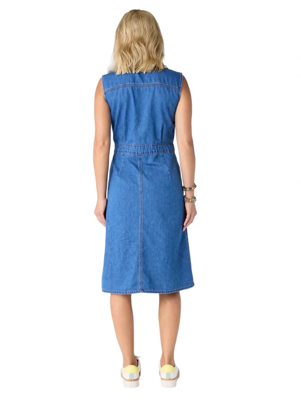 Coco Carmen Raleigh Sleeveless Denim Dress NWT Button Front Casual Midi size S/M - Picture 3 of 10